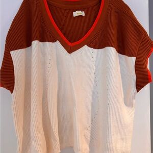 Anthropologie/Mauve  Brown and White V-Neck Sweater